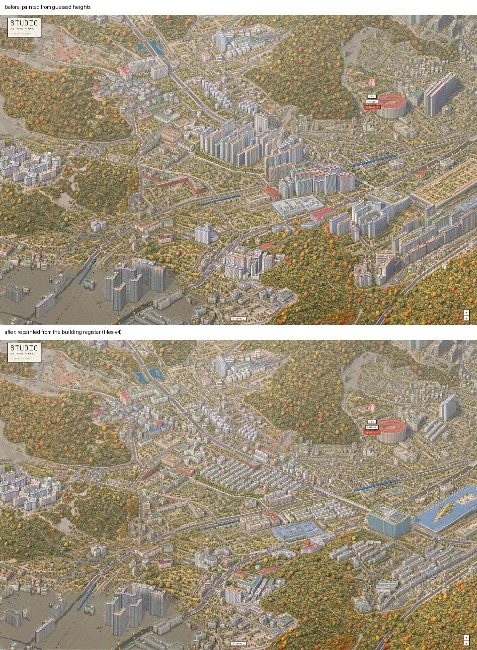Before and after the official floor counts: tower blocks back to low-rise villas
