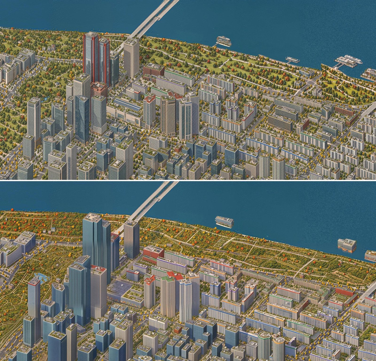 Yeouido: per-tile GPT mosaic vs the fine-tuned model